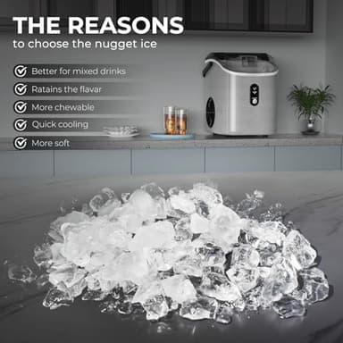 Nugget Ice Maker Countertop, 35.5Lbs/24Hrs Chewable Sonic Ice Machine with Self-Cleaning, Handle, Water Tank, Quiet Operation & Portable Pellet Ice Maker for Home, Office, Kitchen, Bar, Silver - Image 5