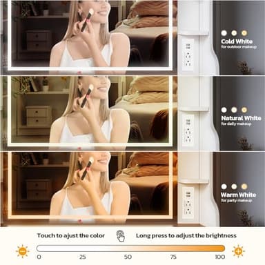 Makeup Vanity Desk with Mirror and Lights, Makeup Vanity Table with Power Outlet, Dressing Table with Storage, Adjustable Shelves, Touch Control – Elegant Retro Design, White Vanity Desk with Lights - Image 7