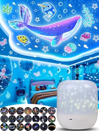 21 Sets of Films, Projector Night Light for Kids, Light Projector for Kids Room, Ceiling, Star Galaxy Projector with 360° Rotation Dimmable for Baby Girls, Birthday, Christmas, Nursery, Room Decor - Image 1