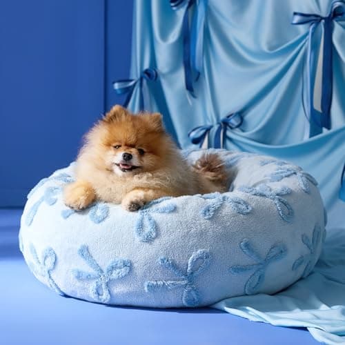 LE SURE Donut Small Dog Bed - Round Cat Beds for Indoor Cats Anti-Anxiety Calming Pet Beds, Washable Cute Modern Beds with Teddy Sherpa Plush & Anti Slip Bottom, 23 Inch, Ice Melt - Image 1