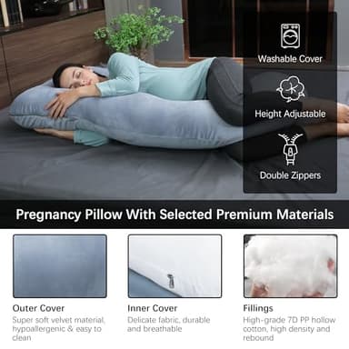 MOON PARK Pregnancy Pillows for Sleeping - U Shaped Full Body Maternity Pillow with Removable Cover - Support for Back, Legs, Belly, HIPS - 57 Inch Pregnancy Pillow for Women - Grey - Image 3