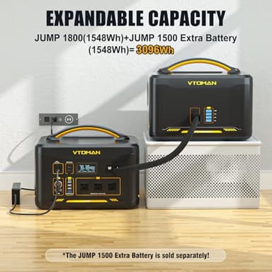 VTOMAN Jump 1800 Portable Power Station with Jump Start, 1548Wh LiFePO4 Solar Generator 1800W (Peak 3600W) AC Outlets, Regulated 12V DC, PD 100W Type-C for Home Backup RV/Van Travel Camping Road Trip - Image 5