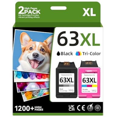 63XL Printer Ink Compatible for HP 63XL Ink Cartridges Black Color Combo PackCompatible for HP Ink 63 Fit for OfficeJet 3830 4650 4655 5255 5258 5200 Envy 45204512 Desket 2130 3630 Printer - Image 1