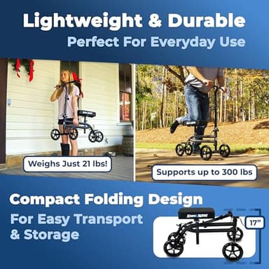 KneeRover Economy Knee Scooter Steerable Knee Walker for Adults for Foot Surgery, Broken Ankle, Foot Injuries - Foldable Knee Rover Scooter for Broken Foot Injured Leg Crutch (Black) - Image 7
