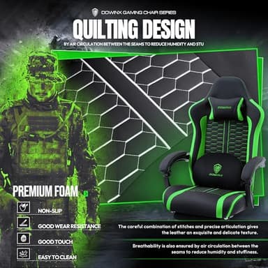 Dowinx Gaming Chair with Heated Massage Lumbar Support, Ergonomic Gaming Computer Chairs with Footrest and Pocket Spring Cushion, Big and Tall PC Gamer Chair for Adult, 330lbs, Green - Image 8