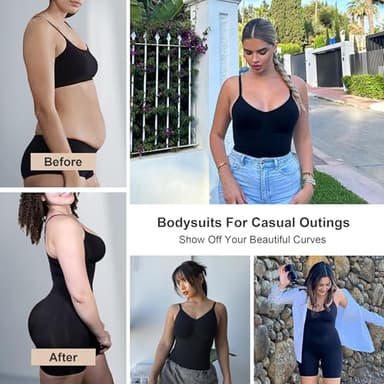 SHAPERX Women's Shapewear Bodysuit Tummy Control Body Shaper Seamless Sculpting Snatched Waist Body Suit,SZ5218-2-Black-L/XL - Image 5