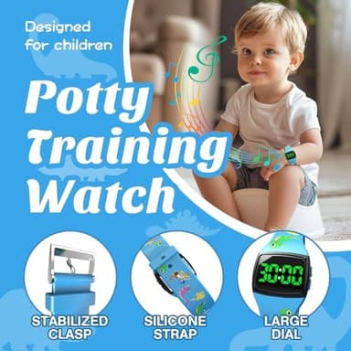SKYROKU Toddler Potty Training Watch – Magnetic Charging, 5 Timing Modes, Ultra-Long Standby, Cute Dinosaur Design, Music & Flash Reminders, Silicone Strap, Large Dial for Easy Use (Blue - Image 4