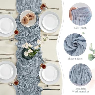 24 Pack Dusty Blue Cheesecloth Table Runner 10FT Long Boho Gauze Table Runner Rustic Sheer Runner for Wedding Bridal Baby Shower Birthday Party Table Decor Thanksgiving Christmas Decorations - Image 3
