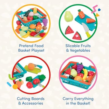 Battat – Play Food for Toddlers with Farmers Market Basket and Chopping Board, Toy Food for Kids Kitchen and Pretend Play for 3+ Years (37 Pieces) - Image 3