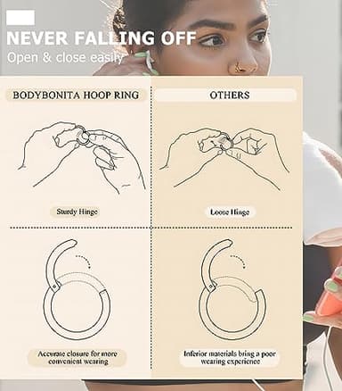 BodyBonita 18G 14K Gold Plated 316L Surgical Steel Nose Rings Hoops 3Pcs Double Hoop Nose Ring CZ Conch Piercing Jewelry Septum Clicker Helix 8mm - Image 5