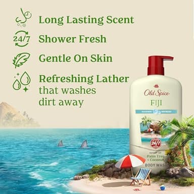 Old Spice Body Wash for Men, 24/7 Shower Fresh with Lasting Scent, Cleanse & Refresh, Gentle on Skin, Vitamin B3, Fiji with Palm Tree + Coconut Scent, 25 oz (Pack of 4) - Image 2