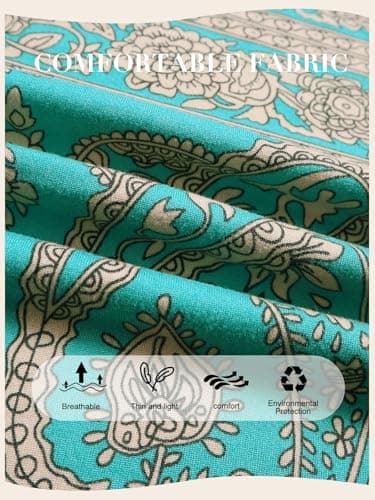 QIANXIZHAN Women's Harem Pants, Hippie Palazzo Pants Boho Joggers Yoga Clothes with Pockets Cyan Flower L - Image 5