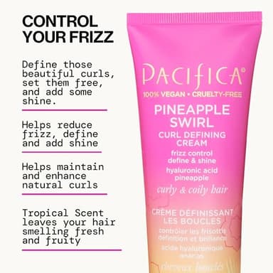 Pacifica Pineapple Swirl Curl Defining Cream – Curl Cream for Curly Hair, Curly Hair Products with Coconut Oil and Hyaluronic Acid, Styling for Bouncy Waves Without Crunch - 4 Oz - Image 4