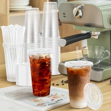 Lamosi 100 Pack 20 oz Clear Plastic Cups with Lids and Straws, Disposable Iced Coffee Cups with Lids for To-Go Cold Drinks, Smoothies and Slushie - Image 6