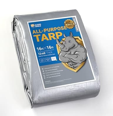GUARD SHIELD Heavy Duty Tarp Waterproof 16x16 Feet Grey Large Outdoor Tarps Cover 12mil - Image 1