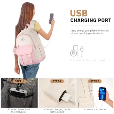 WINDARS School Backpack for Teen Girls, Cute College Backpacks for Women Students Aesthetic Bookbag Large 15.6 Inch Laptop Bag Middle School Travel Back Pack (Pink Beige) - Image 7