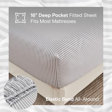 Sijo AiryWeight Tencel Sheet Set, 100% Lyocell Derived from Eucalyptus, Buttery Soft, Architectural Digest 2022 Best Cooling Sheets Winner - 4pc - 2 Pillowcases 1 Fitted 1 Top (Stripe, King) - Image 4