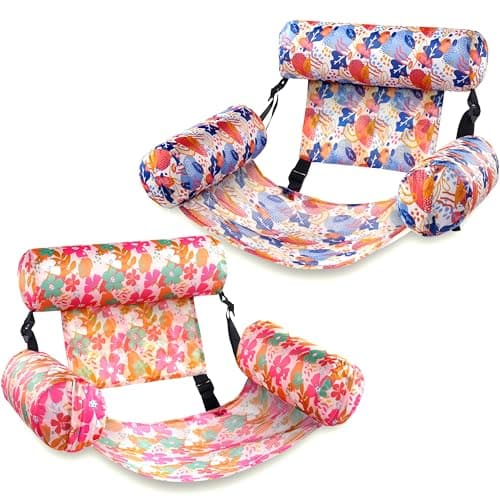 Sloosh Pool Floats Chairs Adult, 2 Packs Inflatable Pool Lounge Chairs,Blow up Hammock Pool Noodles Floats for Adults,Flower Pattern Floating Water Chair for Pool Lake River(Tropical Flowers) - Image 1