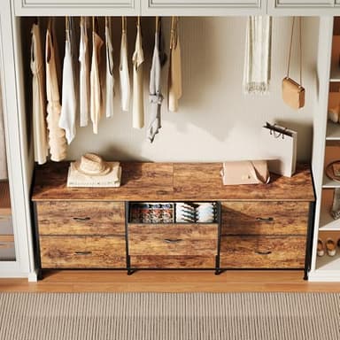 Huuger 63 Inch Long Dresser for Bedroom, Wide TV Stand for 55, 65, 70 Inch TV, 6 Drawer Dresser for Closet with Fabric Drawers, Storage Organizer for Bedroom, Entryway, Rustic Brown - Image 7
