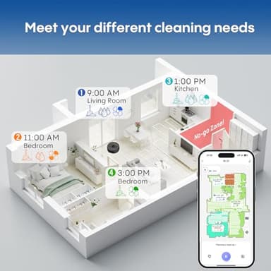 eitton Robot Vacuum and Mop with Mapping, 5000Pa Robotic Vacuums with LiDAR Navigation,No-Go Zones,Wi-Fi/App/Alexa Control, Self-Recharging Vacuum Robot for Pet Hair,Hard Floor,Carpet - Image 5
