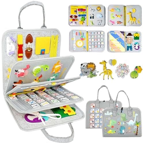 Qizfun Busy Board Book Montessori Toys for 1 2 3 4 Year Old, Boy Girl Birthday Gifts, Educational Sensory Learning Toys for Toddlers 1-3, Car Airplane Travel Activities Toys for Kids Ages 2-4 Year Old - Image 1