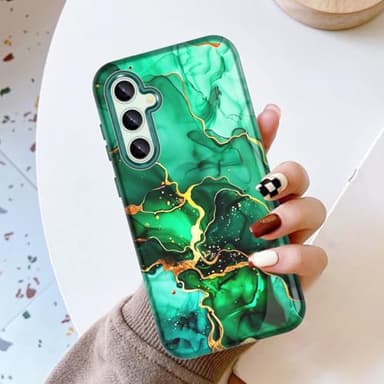 Hekodonk for Galaxy S24 FE Case,Heavy Duty Full Body Shockproof Protection 3 in 1 Hybrid Hard PC Soft Rubber Rugged Drop Protective Slim Women Phone Case for Galaxy S24 FE,Green Marble - Image 8