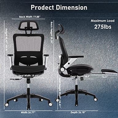 COLAMY Ergonomic Mesh Office Chair with Footrest, High Back Computer Executive Desk Chair with Headrest and 4D Flip-up Armrests, Adjustable Tilt Lock and Lumbar Support-Black - Image 3
