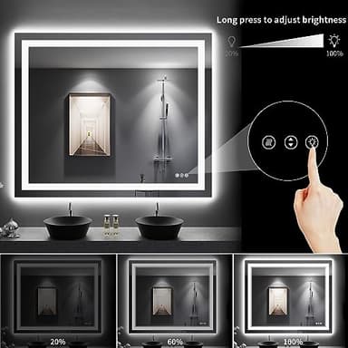 LOAAO 48"X40" LED Bathroom Mirror with Lights, Anti-Fog, Dimmable, Backlit + Front Lit, Lighted Bathroom Vanity Mirror for Wall, Memory Function, Tempered Glass, Shatter-Proof, ETL Listed - Image 3
