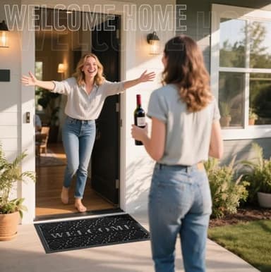 Yimobra Welcome Mat Outdoor Indoor 29.5x17, All-Weather Waterproof Front Door Mat Outside Entrance, Non-Slip Low Profile Porch Patio Doormat, Black - Image 2