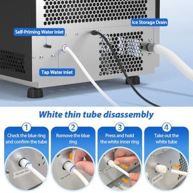 Commercial Ice Maker, 110LBS/24H Undercounter/Freestanding Ice Machine with Self-Priming Gallon Water& Facuet Water Inlet, Self-Cleaning, 3 Ice Thickness,18LB Storage Bin for Home, Office,Garage - Image 8