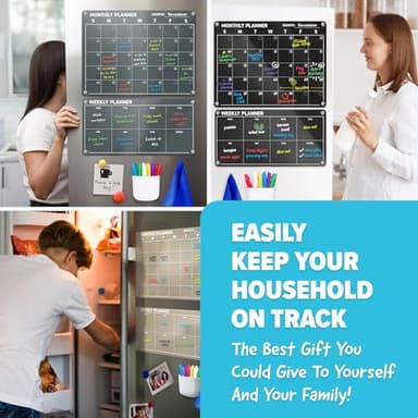 Acrylic Calendar for Fridge - Magnetic Calendar for Refrigerator - 2pc Family Refrigerator Magnetic Dry Erase Planning Board Monthly Weekly - 6 Liquid Chalk Markers & 3 Interchangeable Backgrounds - Image 7