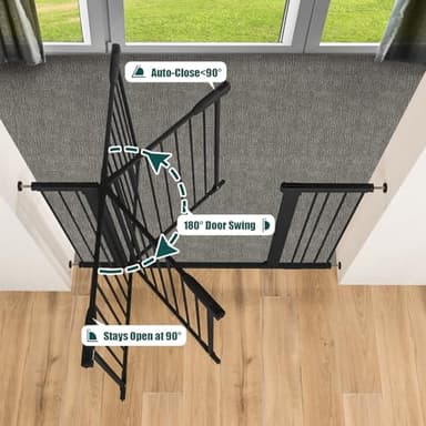 keny 29.7"-51.5" Extra Wide Baby Gate for Stairs, Easy Walk Thru Dog Gate with 21.1" Large Opening Door, Pressured Mounted No Drilling Pet Gate, 30" Tall, Black - Image 4