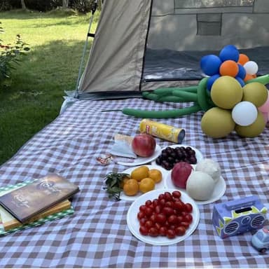 LRUUIDDE Oversize Picnic Beach Blanket, 80''x60'' Outdoor Waterproof Foldable Sandproof Blankets Plaid Picnic Mat for Beach Camping on Grass Picnic Blankets (Brown, 80x60in) - Image 6