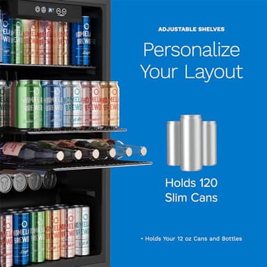 hOmeLabs Beverage Refrigerator and Cooler - Mini Fridge with Glass Door for Soda Beer or Wine - 120 Cans Capacity - Small Drink Dispenser Machine for Office or Bar with Adjustable Removable Shelves - Image 3