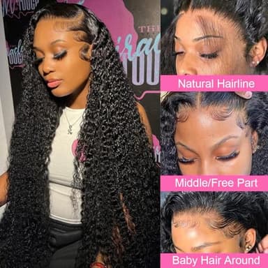 KRKRYQ 26 Inch Deep Wave Lace Front Wigs Human Hair 13x6 Lace Front Wig Human Hair Pre Plucked with Baby Hair 200% Density HD Lace Frontal Wigs for Women Curly Human Hair Wigs Natural Color - Image 2