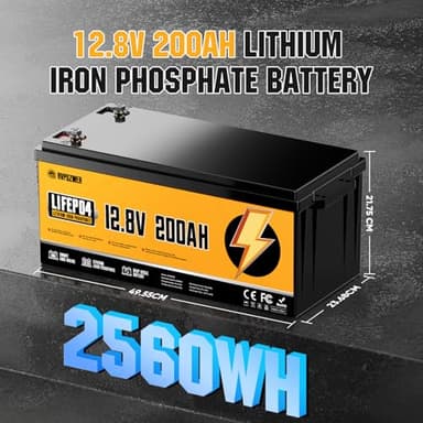 Rvpozwer 12V 200Ah LiFePO4 Battery, Built-in 200A BMS, 15000 Deep Cycles, 2560Wh,Low Temp Protection Lithium Iron Phosphate Battery for Home Energy, RV, Trolling Motor, Marine, Solar, Off-Grid - Image 4