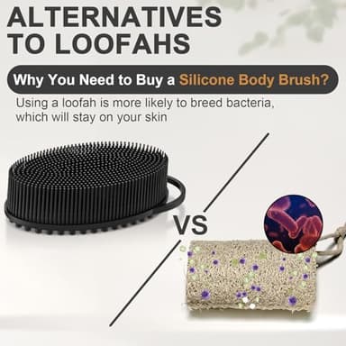 Metene Silicone Exfoliating Body Scrubber with Loop, Body Scrubber for Men and Women, Silicone Loofah for Shower, Soft Silicone for Shower and Bath Skincare Routine (Black) - Image 2