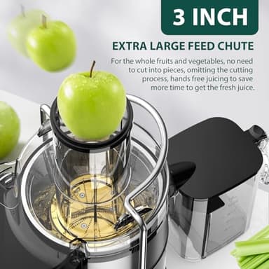 1300W KOIOS Centrifugal Juicer Machines, Juice Extractor with Extra Large 3inch Feed Chute, Full Copper Motor, Titanium-Plated Filter, High Juice Yield, 3 Speeds Mode,Easy to Clean with Brush,BPA-Free - Image 3
