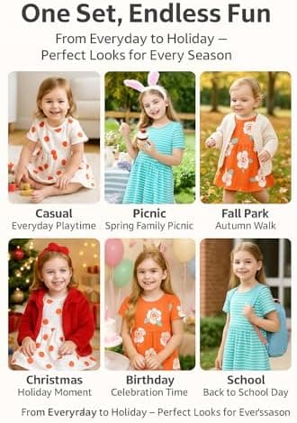 PATPAT Toddler Girl Floral Skater Multipack Dresses 3-Pack Polka Dots Short Sleeve Priness A-line Dress - Image 7