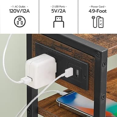 HOOBRO Small Narrow Side Table with Charging Station Set of 2, Skinny End Table for Small Spaces, Slim Nightstand with USB Ports Outlet, Sofa Beside Table with Storage Shelf BF102UBZP201 - Image 5