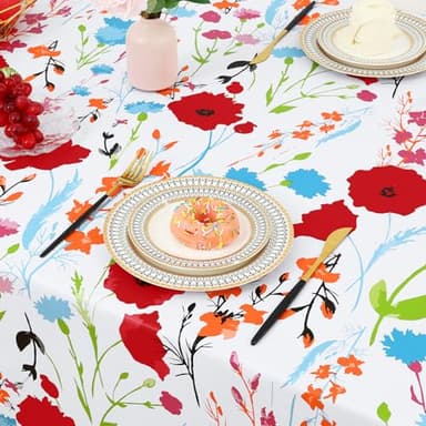 misaya Rectangle Waterproof Vinyl Table Cloth, Wipeable Tablecloth with Flannel Backing, Plastic Table Cover for Dinner, Picnic, Indoor and Outdoor (Flowers, 60" x 84") - Image 6