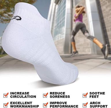 Lapulas Athletic Ankle Socks, Low Cut Cushioned Anti-Blister Running Tab Sports Socks for Men and Women 6Pairs (White, L) - Image 6