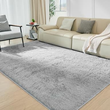 Ultra Soft Rug for Living Room, 8X10 Light Grey Fluffy Shag Area Rug for Bedroom, Modern Shaggy Carpets Fuzzy Rug for Teens Dorm Nursery Home Decor Aesthetic, Upgrade Anti-Skid Durable - Image 3