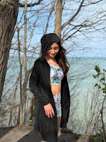 Willit UPF 50+ Women's Swim Cover Up Sun Protection Beach Swimwear Bathing Suit Long Hoodie Jacket SPF Black M - Image 6