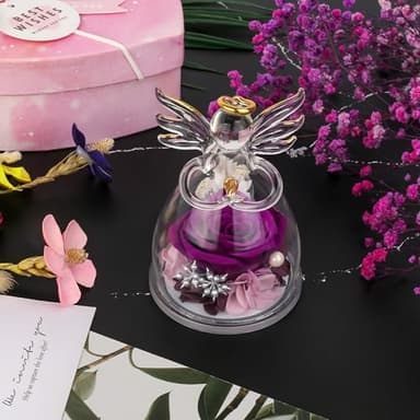 encavy Preserved Flowers Rose in Glass Angel Figurines,Birthday Gifts for Women,Christmas Rose Gifts for Her Women Mom,Valentines Present,Purple Flowers for Grandma Wife Girlfriend - Image 2