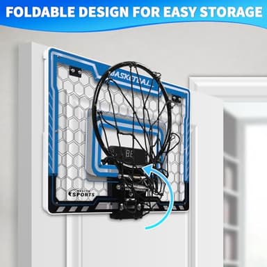 AOKESI Mini Basketball Hoop Indoor with Scorer and Batteries|Inside Basketball Hoop Over The Door with Colorful LED Lighting|Toy Basketball Gifts for Boys Girls Teens Adults, Blue - Image 5