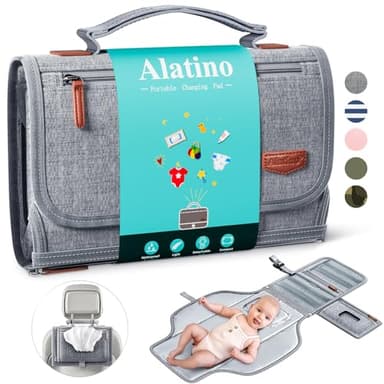 Alatino Portable Diaper Changing Pad for Baby, Detachable Travel Changing Pad with Baby Wipes Pocket, Gifts for Baby Shower, Newborn Girls and Boys (Grey) - Image 1