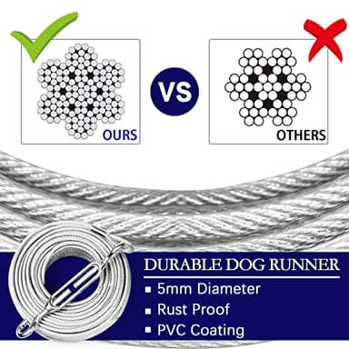 Dog Tie Out Runner for Yard,Trolley System for Large Dogs,Heavy Duty Dog Run Cable Lead 50ft with 10ft Pulley Runner Line for Small Medium and Large Dogs Up to 250lbs Running Outside Yard or Camping - Image 4