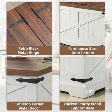Joaxswe Farmhouse Coffee Table with Large Hidden Storage Compartment, Antique White Square Center Table, Wood Rustic Low Modern Living Room Tables with Hinged Lift Brown Top & Wooden Arc Base - Image 5