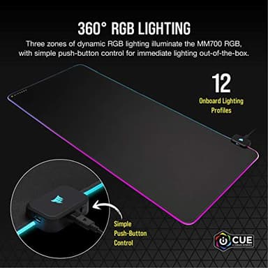 CORSAIR MM700 RGB Extended Cloth Gaming Mouse Pad - 36.6" x 15.8" - 360° RGB Lighting - Two USB Port Hub - Thick Rubber - Black - Image 5